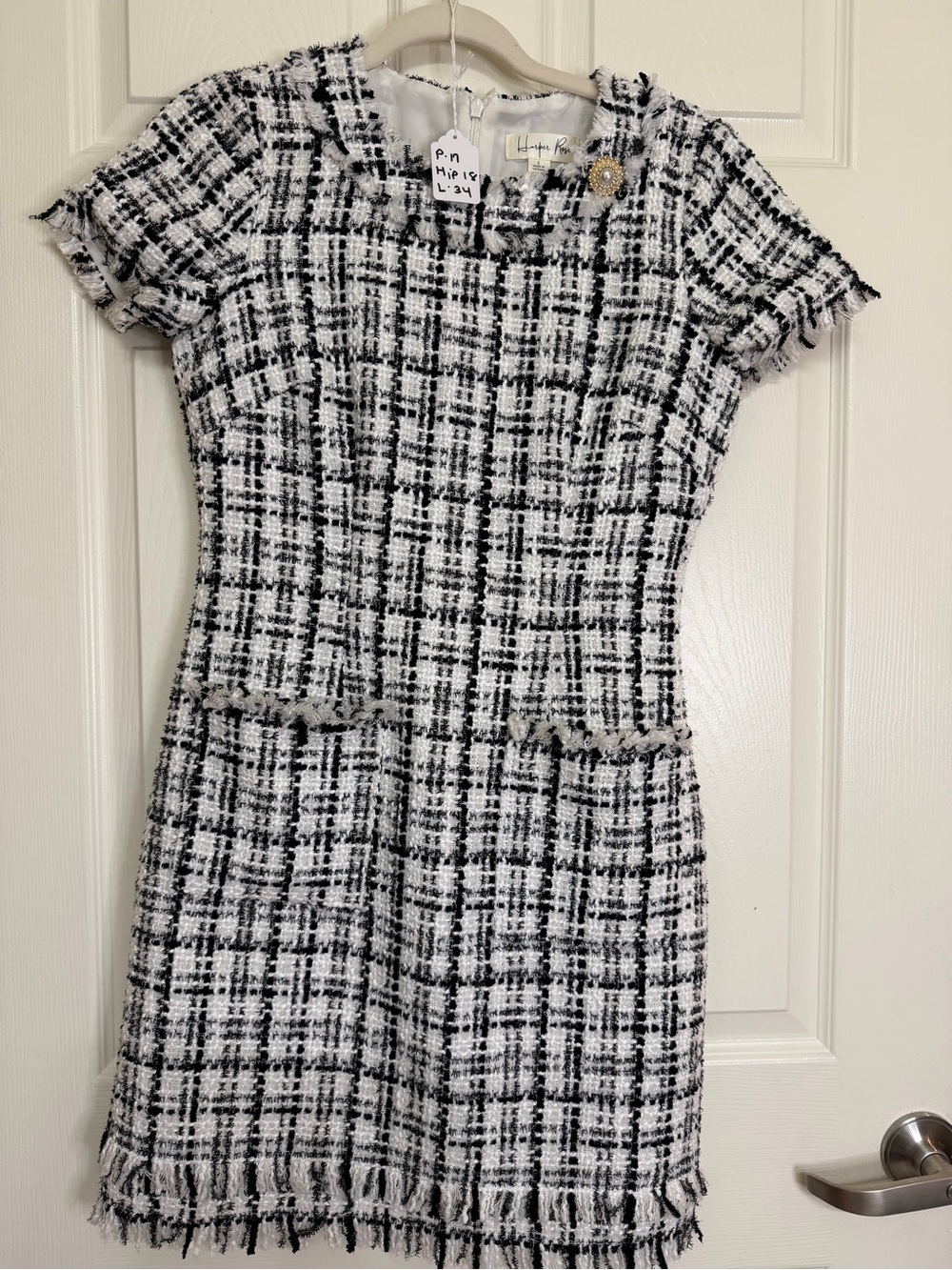 Chic Tweed Black & White Short Sleeve Dress by Harper Rose - Picture 4 of 7